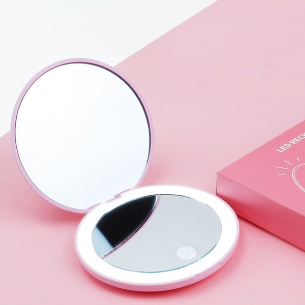 LED Lighted Round Magnifying Cosmetic Light Small Mirrors